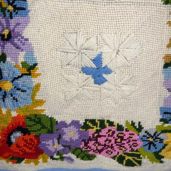 Vintage Handmade Needlework Pillow Case Sham with Throw Pillow Floral 19x19 - Picture 4 of 5